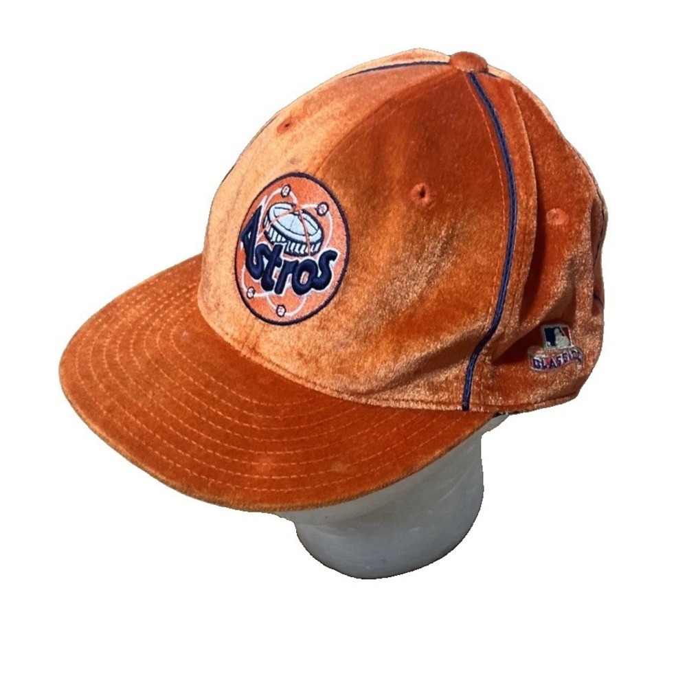 VINTAGE MLB Houston Astros Fitted Hat Velvet Orange Adult Size 7 3/4